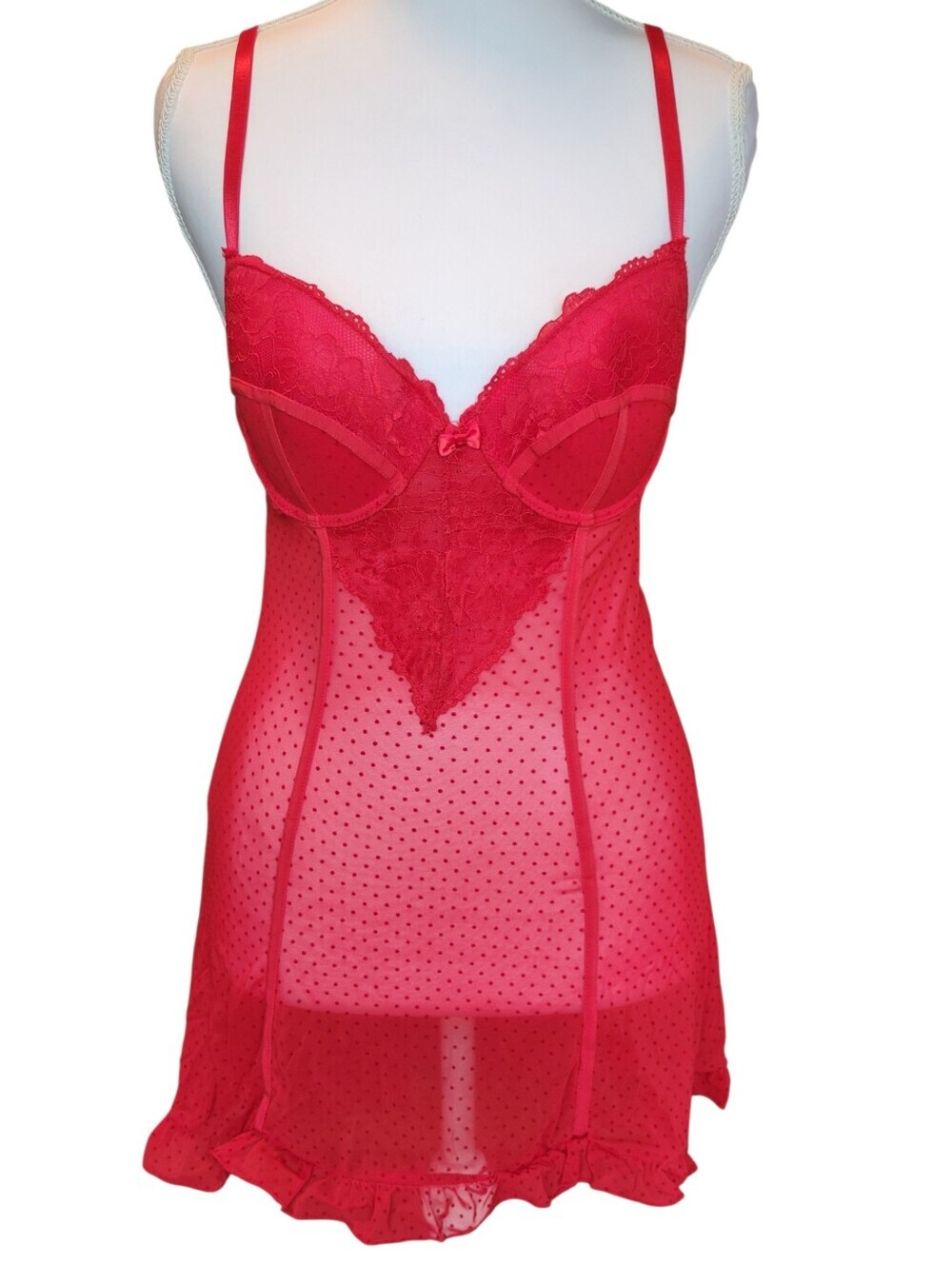 Frederick's Of Hollywood Red Mesh Lace Slip Bra Lingerie Top